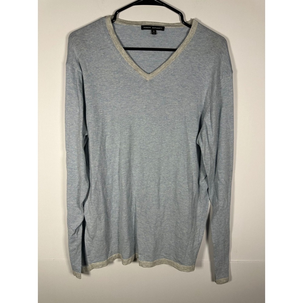 Robert Barakett Sweater Mens M Light Blue V-Neck Long Sleeve Cotton Pullover
